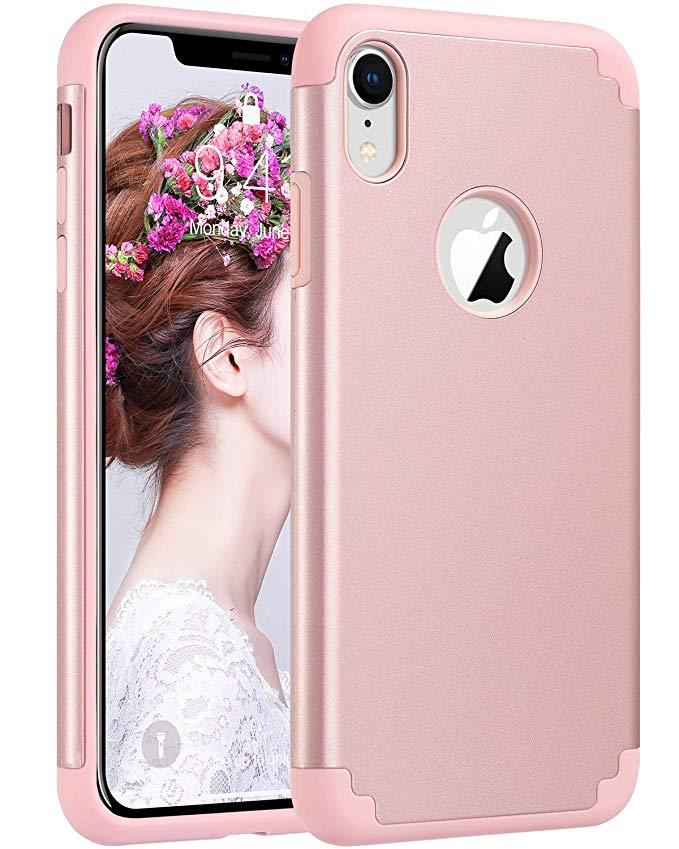 ULAK iPhone XR Case for Girls, Slim Fit Hybrid Soft Silicone Hard Back Cover Anti Scratch Bumper Design Protective Case for Apple iPhone XR 6.1 inch 2018 (Rose Gold)