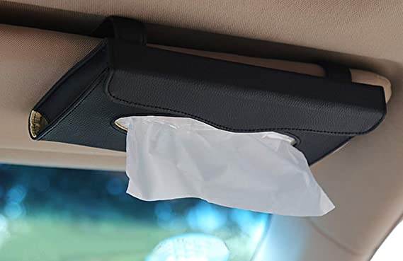 BANCHELLE Car Tissue Holder, Hanging Paper Towel Clip, PU Leather Tissue Box, Paper Carton, Paper Towel Box (Black)