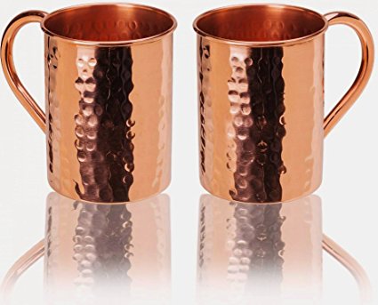 23oz. Jumbo Moscow Mule Hammered Copper Mugs - Set of 2 - 100% Solid Copper - Keskov Authentic - Large -No Rivets - No Inner Lining - Dimpled Tall Handcrafted Mug