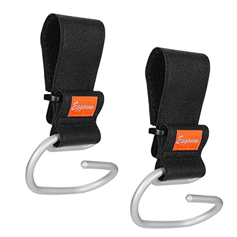 Eggsnow Stroller Hooks(2 Pack),Adjustable Handy Stroller Hanger Universal Stroller Hook Clip,Durable for Purse/Shopping/Accessories,Aluminum-Black