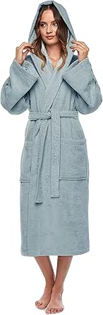 Arus Women's Hooded Classic Bathrobe Turkish Cotton Robe