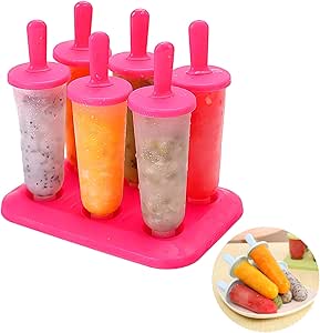 Popsicle Mold Set 6 Pieces Homemade Popsicle Maker, Homemade Frozen Baby Popsicles Molds For Kids,Reusable DIY Pop Molds (Hot Pink, Large)