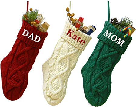 Personalized Christmas Stockings，Custom Name Family Christmas Stockings, Large Knitted Xmas Stockings for Kids,Holiday and Family Stocking for Fireplace Christmas Holiday Party Decoration(1, 18inch)