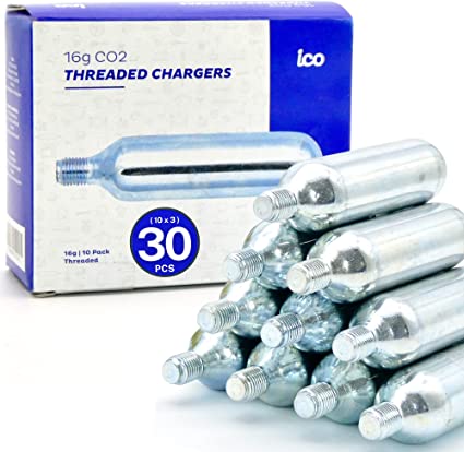 ICO, CO2, 16g CO2 Cartridges Threaded, CO2 Cartridges for Use with CO2 Inflator for Bike Tires, C02 Cartridges for MTB & Road Bikes, Food Grade CO2 Cartridges