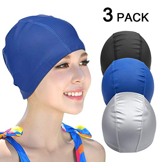 EWIN(R) 3pcs Lycra swimsuit cloth pure color swimming cap/swim cap/swimming hat for adult men women