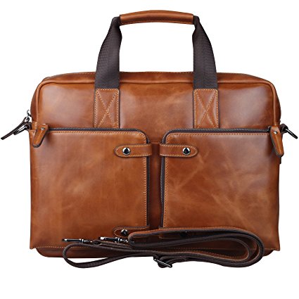 S-ZONE Vintage England Fashion Geniune Soft leather Briefcase Shoulder Laptop Bag