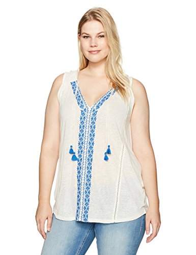 Lucky Brand Women's Plus Size Emb. Center Front Top