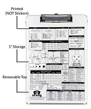 Nursing Clipboard with Storage and Printed Reference: White Durable Medical Clipboard (Includes 2 Freebies: Nursing Brain Sheet and Physical Assessment Sheet)