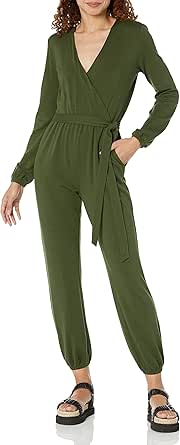 Amazon Essentials Women's Knit Surplice Jumpsuit (Available in Plus Size)