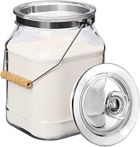 Daitouge 1.3 Gallon Wide Mouth Glass Jars with Lids, Heavy Duty Glass Canisters with Lids, Canning Jars with Removable & Rotatable Wooden Handle, 1 Pack