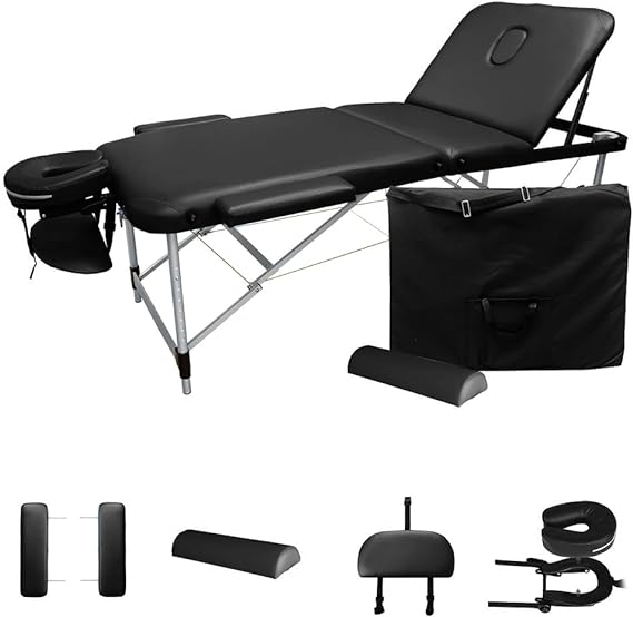 Angel Canada 3-Section Aluminum Frame 84 Inch Portable Massage Table with Bolster Pillow, Adjustable Face Cradle and Arm Rests, for Facial SPA Bed Tattoo Home Therapist