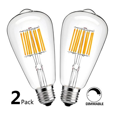 HzSane 10W Edison Style Vintage LED Filament Light Bulb, 2700K Warm White 1000LM, ST64 Antique Shape,E26 Medium Base Lamp, 100W Incandescent Replacement, Dimmable.(Pack of 2)