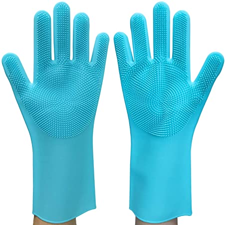 JOJEN Reusable Silicone Cleaning Gloves, Durable & Heat Resistant w/Soft Bristles Washing Gloves for Dishwashing Kitchen, Bathroom Cleaning, Pet Hair Care, Car Washing