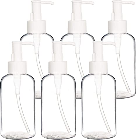 Youngever 6 Pack Re-usable 250ml Plastic Pump Bottles, Refillable Plastic Pump Bottles with Travel Lock (Clear)