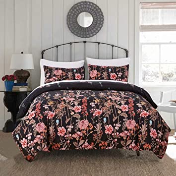 Shatex 5 Pieces Bedding Comforter Sets King Set 100% Microfiber Polyester Floral Pattern Bed in a Bag