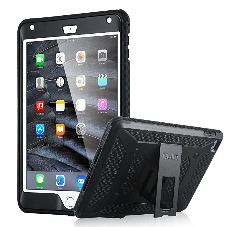 iPad Mini 4 Case, ULAK Knox Armor iPad Mini 4 Rugged Dual Layer Hybrid Protective Kickstand Case with Front Cover and Built-in Screen Protector / Impact Resistant Bumpers for Apple iPad Mini 4 (Black)