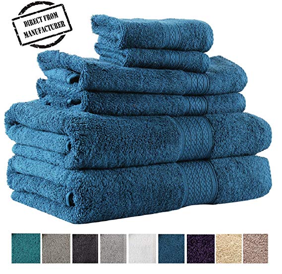 Premium 6 piece Towel Set- 2 Extra Large Bath Towels 2 Hand Towel 2 Washcloth Soft Cotton 600 GSM Highly Absorbent by Avira Home (Blue)