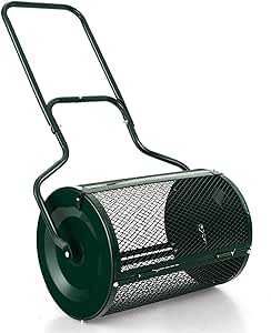 Goplus 24 inch Compost Spreader for Lawn, Lightweight Metal Mesh Lawn Roller Double Side Latches for Topdressing & Seedling, Fertilizer Topsoil Peat Moss Spreader Roller, Garden Yard Care (Green)