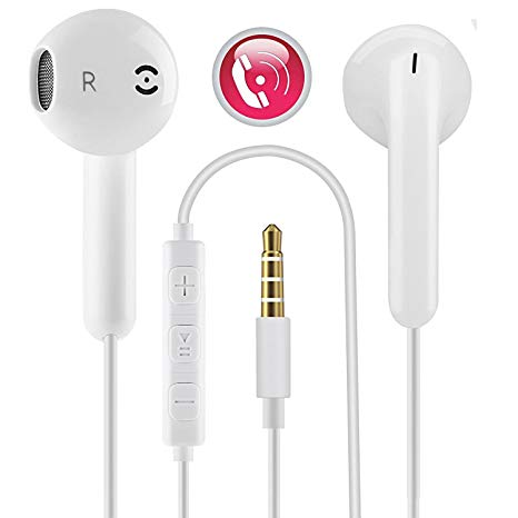 ZJXD In-Ear Earphones Wired Headphones Earbuds 3.5mm earphones With Stereo Mic Remote HEAVY DEEP BASS For Apple iPhone, iPad, iPod, Samsung Galaxy, MP3 Players, Nokia, HTC, HUAWEI (1 Pack White)