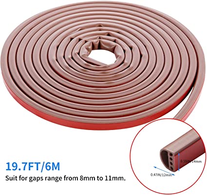 Qishare Silicone Rubber Weather Strip, Multi-Hole Design Seal Strip for Doors and Windows, Professional Self Adhesive Anti Collision Soundproof Waterproof Dustproof Windproof, 6M (D14x12mm, Brown)