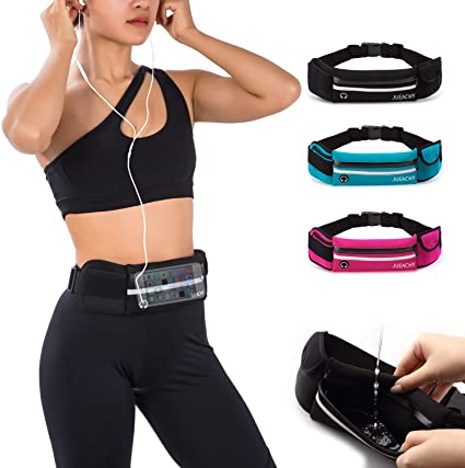 Jueachy Running Belt for Man Women, Fanny Pack Running Waterproof Waist Pouch Phone Holder Adjustable Workout Pack with Headphone Port
