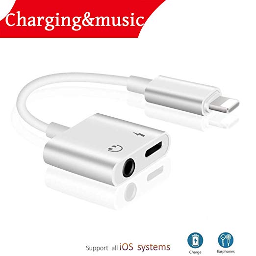 ZCMYFA 2 in 1 Charger Adapter 3.5mm Jack Convertor Headset Adaptor Earphone Cables Female Music Stereo Extender Earpiece Aux- for Phone 7/7 Plus / 8/8 Plus/X -Support I0S 10.3 and Later- White