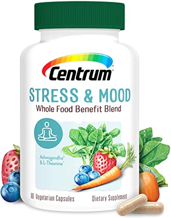 Centrum Stress and Mood, Ashwagandha, Magnesium, Whole Food Supplement Supports Healthy Mood, 30 Day Supply(60 Capsules)