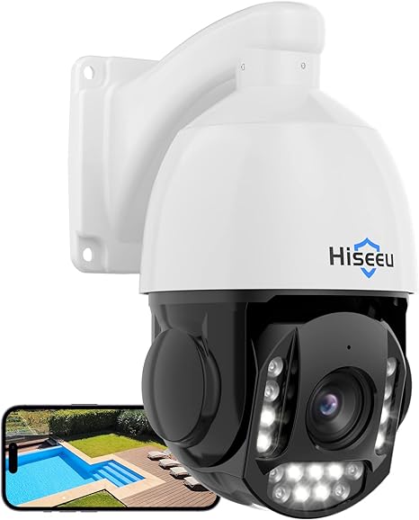 Hiseeu [360°&30X Optical Zoom] 4K 8MP PoE PTZ Home Security Cameras, 360°Pan&90°Tilt Security Camera Outdoor&Indoor, 2 Way Audio,Auto Tracking, APP Motion AlertsSD Card Storage, Spotlight&Sound Alarm