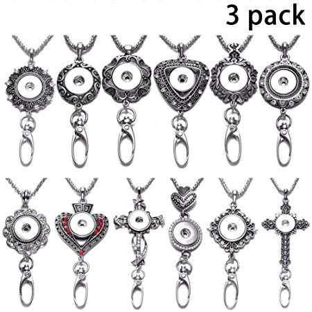 Soleebee Mixed Random 34.3 inches Office Lanyards Snap Button Jewelry ID Badge Lanyard Necklace with Swivel Oval Clasp for ID Badges Keys (Pack of 3)
