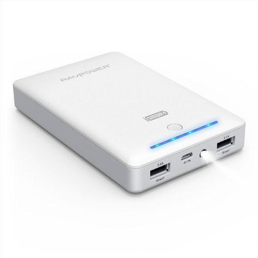 Portable Charger RAVPower 13000mAh Power Bank External Battery Pack with Powerful 4.5A Dual USB Output and iSmart Technology for Most Smartphones and Tablets - White