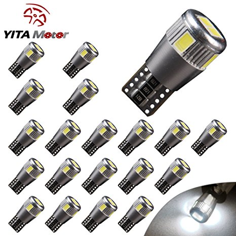 YITAMOTOR 20 X T10 W5W 168 194 5630 6SMD Canbus Error Free Wedge White LED Light bulbs
