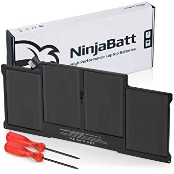 NinjaBatt Battery for Apple Macbook Air 13 Inch A1369 (Late 2010 Mid 2011) A1466 (Mid 2012 Mid 2013 Early 2014 Early 2015 2017) A1496 A405 A1377 MJVE2LL/A - Higher Capacity [7200mAh/55Wh/7.6V]