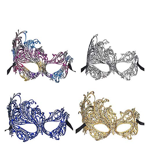 Venetian Masquerade Mask Women's Sexy Lace Party Masks, Pack of 4