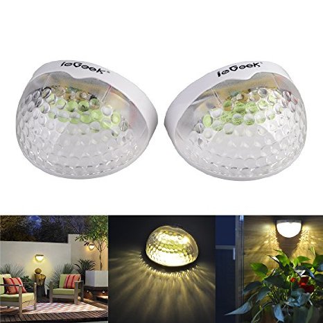 ieGeek Outdoor Semi Circle ABS Solar Powered Guardrail 6 LED Lamp Step Lights Automatically Light Ray Sensor Security Ip65 Waterproof Wireless Fence Long Lasting Battery White 2 Pack