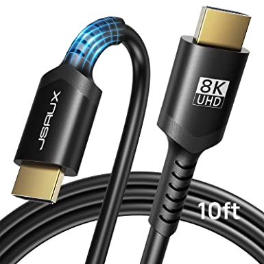 8K HDMI Cable 10ft/3M, JSAUX 48Gbps Ultra High Speed HDMI Cable/Cord Support 8K@60Hz 4K@120Hz eARC HDR10  HDCP 2.2&2.3 DTS:X 3D Dolby Compatible with 8K Gaming PS4 Pro PS5 Roku TV Projektor Blu-ray