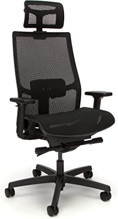 HON Ignition 2.0 Ergonomic Mesh Office Chair with Headrest - High Back Computer Desk Chair Adjustable Lumbar Support, Armrests, Seat-Depth, Synchro-Tilt Recline, 360 Swivel Rolling Wheels – Black