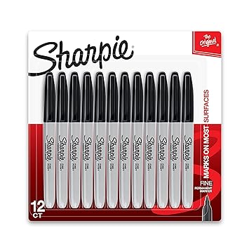 Sharpie Permanent Markers, Fine Point, Black, 12 Pack (1812419)