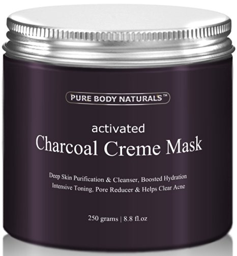 Face Mask - Activated Charcoal Creme Facial Mask, Charcoal Mask Facial Treatment Fights Acne and Deep Cleans Pores, Mud Mask, 8.8 fl. oz. by Pure Body Naturals