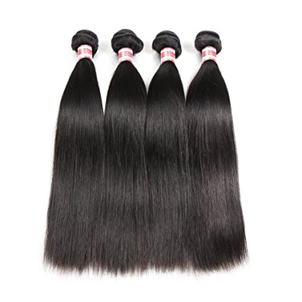 Hermosa Brazilian Virgin Human Hair Straight 4 Bundles 7A Unprocessed Virgin Human Hair Weave Weft Natural Black (16 16 18 18)