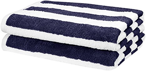 AmazonBasics Beach Towel - Cabana Stripe, Navy Blue, Pack of 2