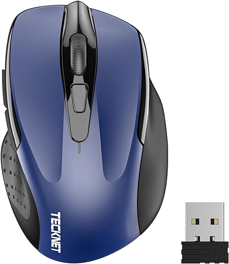 TECKNET Wireless Mouse, 2.4G Ergonomic Optical Mouse, Computer Mouse for Laptop, PC, Computer, Chromebook, Notebook, 6 Buttons, 24 Months Battery Life, 2600 DPI, 5 Adjustment Levels