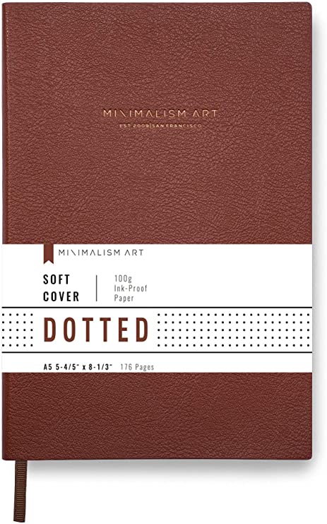 Minimalism Art, Classic Soft Cover Notebook Journal, Medium Size, A5 5.8" x 8.3", 176 Pages, Premium Thick Paper 100gsm, Fine PU Leather, Ribbon Bookmark, San Francisco (Dotted, Brown)