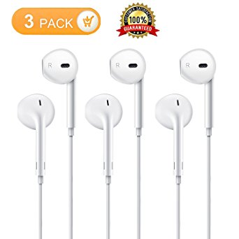 Meonxy earphones with Mic,Apple earphones,Remote control perfect for iPhone 6s 6 Plus 5s 5 4s 4 SE 5C iPad 7 8 7s IOS S7 S6 Note 1 2,Tablet PC and Other Compatible Devices (3 Pack- White)