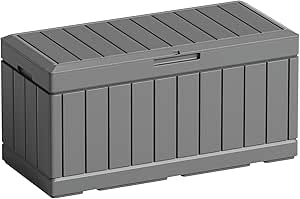 Greesum 82 Gallon Resin Deck Box Large Outdoor Storage for Patio Furniture, Garden Tools, Pool Supplies, Weatherproof and UV Resistant, Lockable, Gray