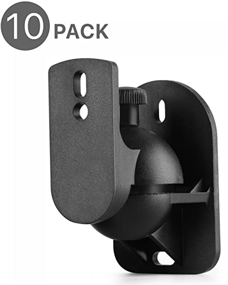 TNP Universal Satellite Speaker Wall Mount Bracket Ceiling Mount Clamp with Adjustable Swivel and Tilt Angle Rotation for Surround Sound System Satellite Speakers - 10 Pack, Black