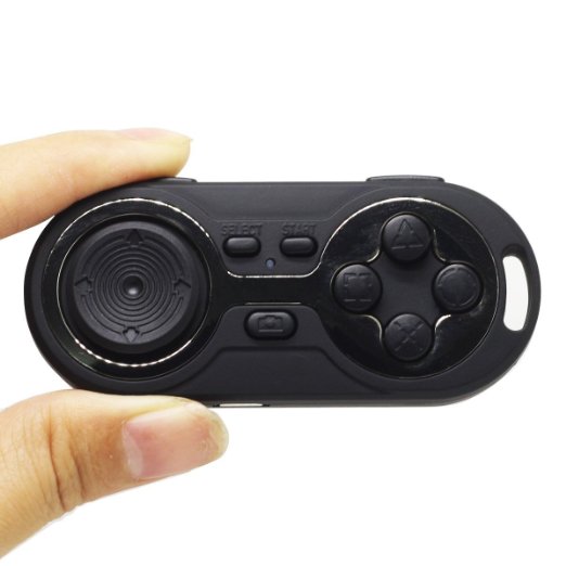 FineSource Mini Bluetooth Gamepad And Selfie Shutter Remote BONUS Charging Cable Included - Compatible With iPhone Android Samsung HTC iOS And PC - Works Great For VR Google Cardboard Experience - Bluetooth 30 Compliant Take Pictures From Up To 32 Feet Away Or Play Your Favorite Games With This Super Lightweight Mini Gamepad - Black