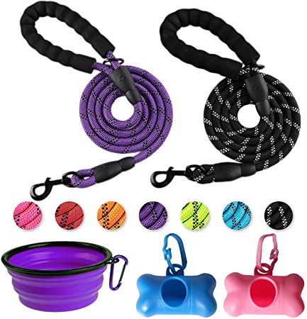 Dog Leash, (2 Packs) with Padded Handle, Durable and Reflective Dog Leash for Medium and Large Dogs(5 FT)