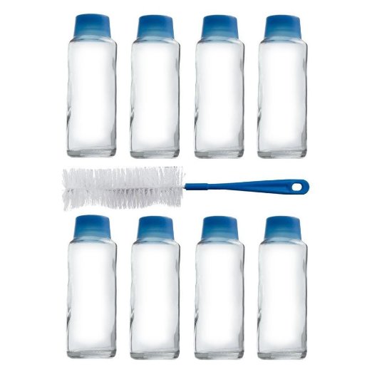TeiKis 18 oz Glass Water Bottles 8  Bottle Brush Set 1 Clear Beverage Juice Container