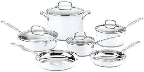 Cuisinart CSMW-10 Chef's Classic Stainless Steel 10-Piece Cookware Set, White