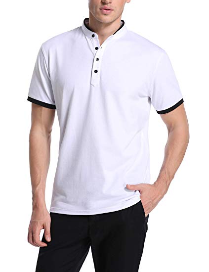 TIESOME Men's Long Sleeve Polo Shirt Slim Fit Contrast Color Golf Shirts